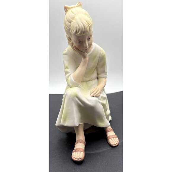 ANDREA By SADEK Porcelain Girl Sitting On A Rock In Deep Thought #9698 - Picture 6 of 8